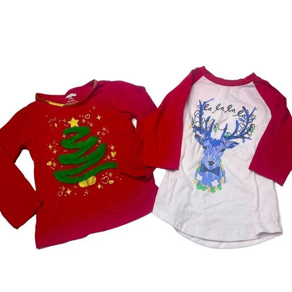 Girls Christmas Shirts Holidays Reindeer Tree 4T - Picture 1 of 4